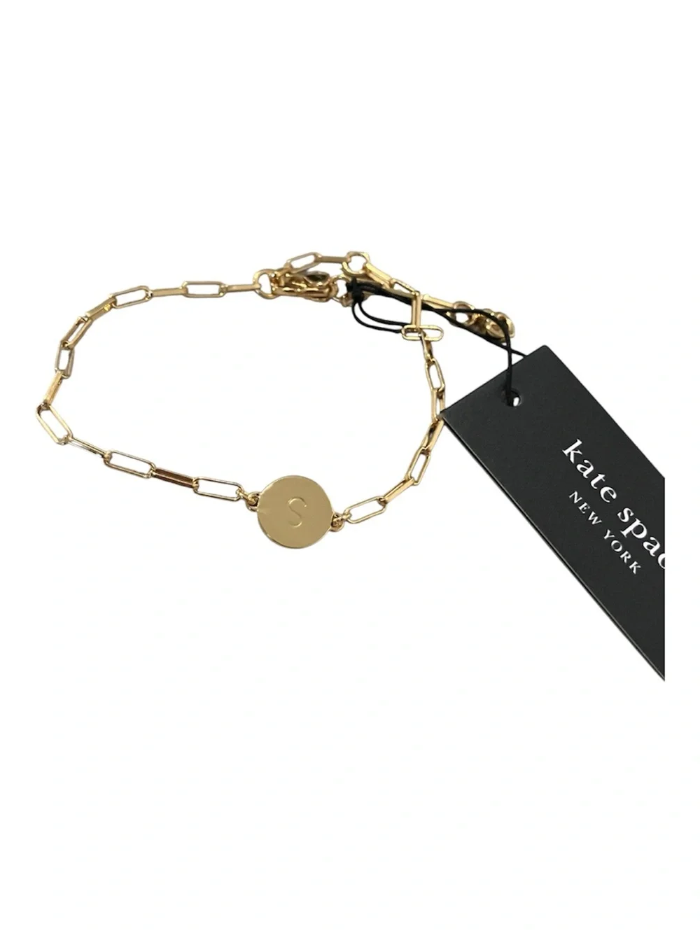kate spade gold initial S disc paperclip link bracelet - Picture 1 of 2
